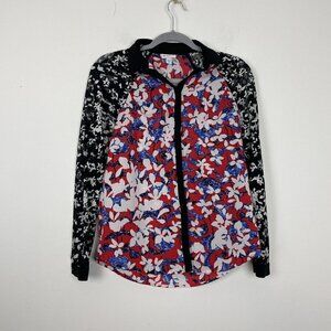 Peter Pilotto For Target Red White Blue Lace Long Sleeve Button Up Top Sz XS